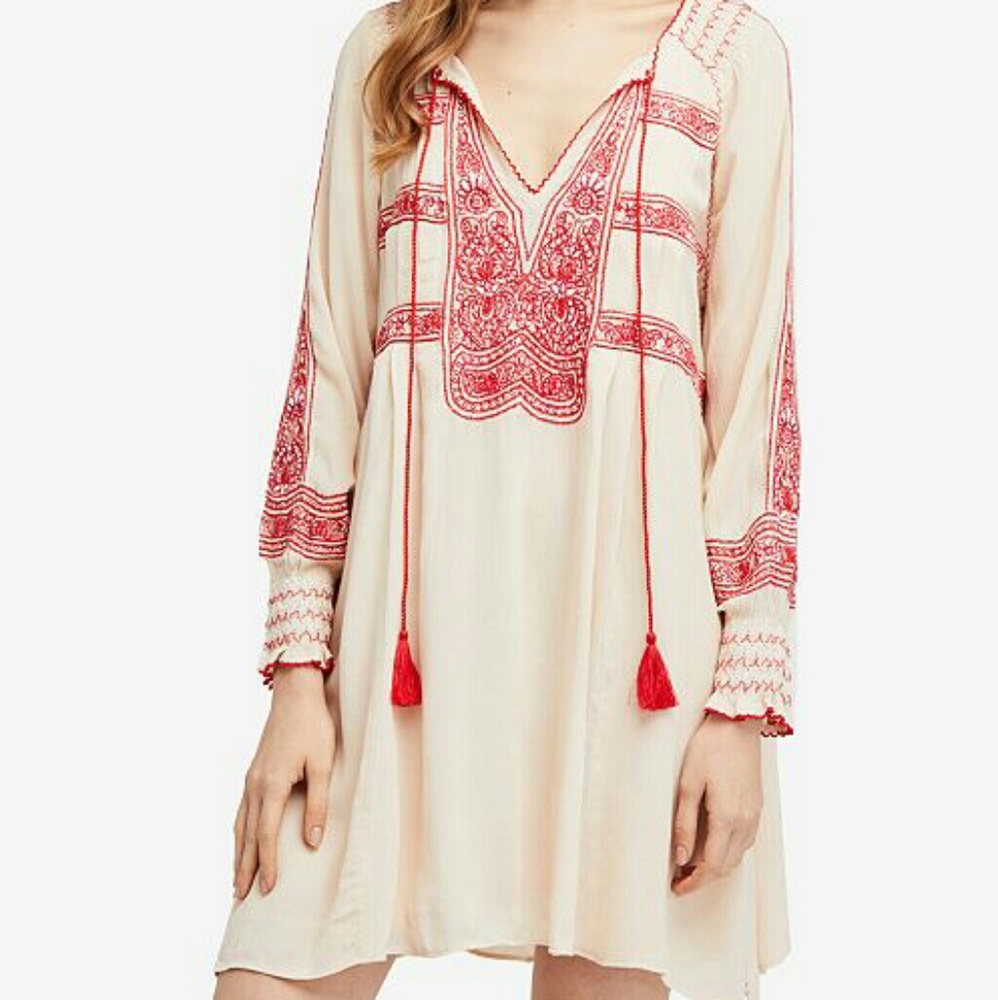 Free People Cream Bishop Sleeve Sundress